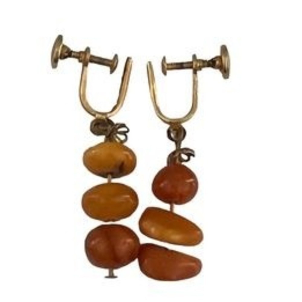 Vintage Baltic Amber Ambre Dangling Earrings